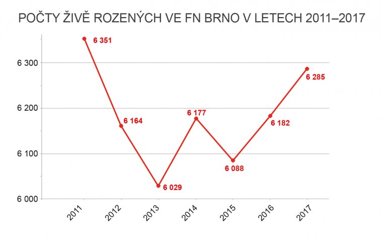 Počty živě rozených ve FN Brno v letech 2011-2017