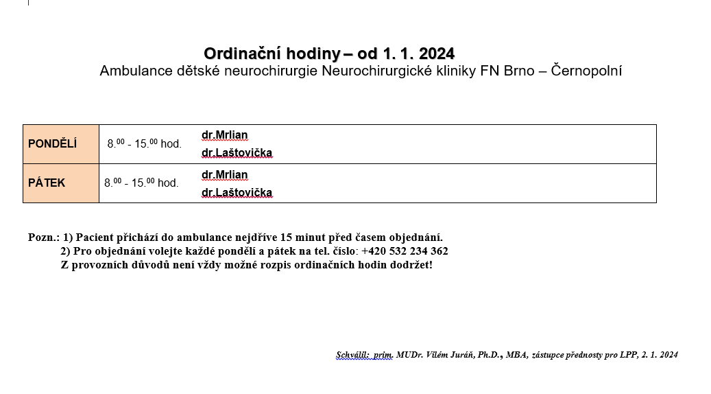 Ambulantni hodiny detska 2026