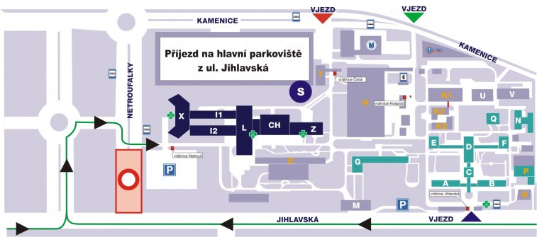 mapa - příjezd z ulice Jihlavská