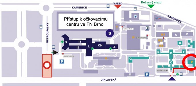 Přístup k očkovacímu centru ve FN Brno