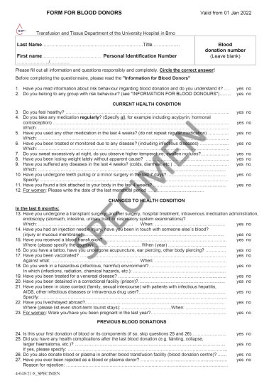 Questionnaire for blood donors - preview 1